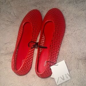 Zara Vibrant Red Mesh Loafers